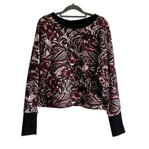 Joie Caliegh Cranberry Floral Paisley Sweatshirt Thumbholes‎ Cropped Size Large
